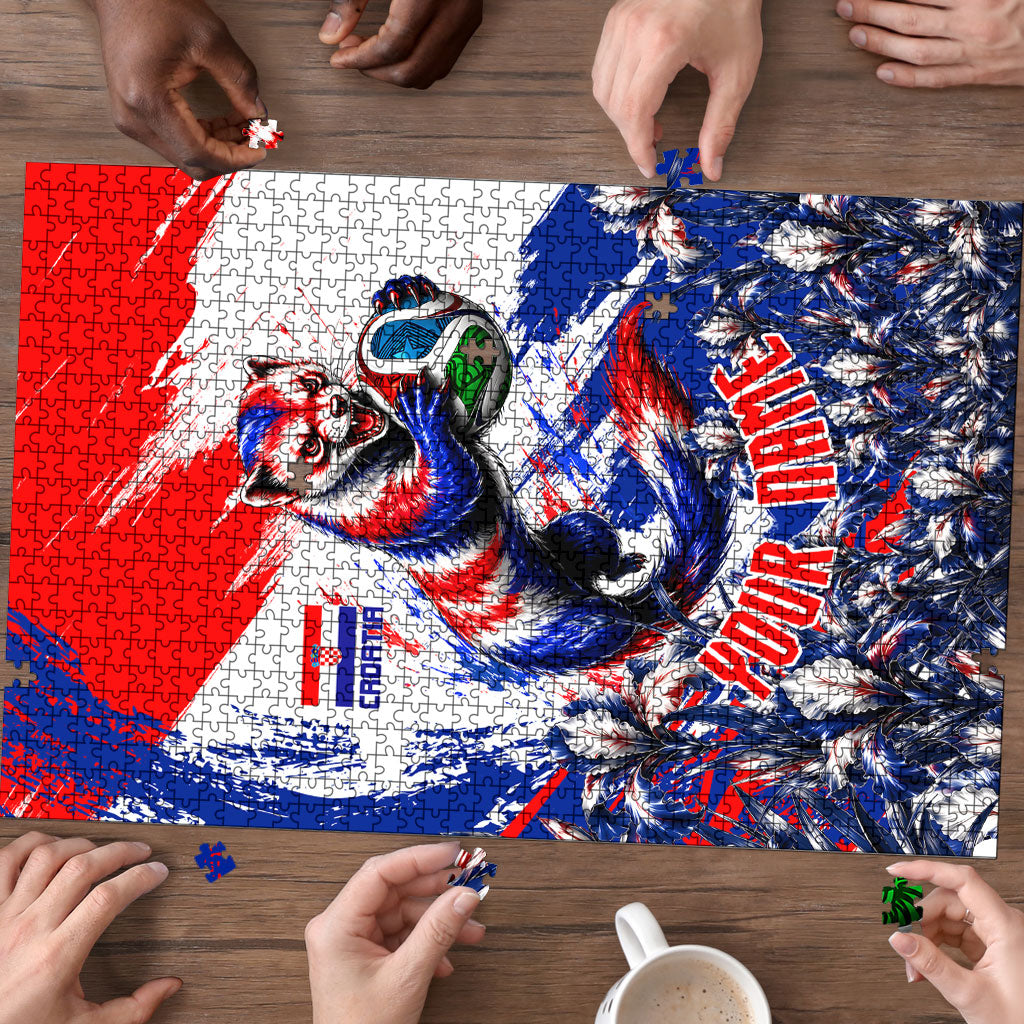 Personalized Croatia Marten Soccer Puzzle Croatian Flag Abstract Brush Stroke