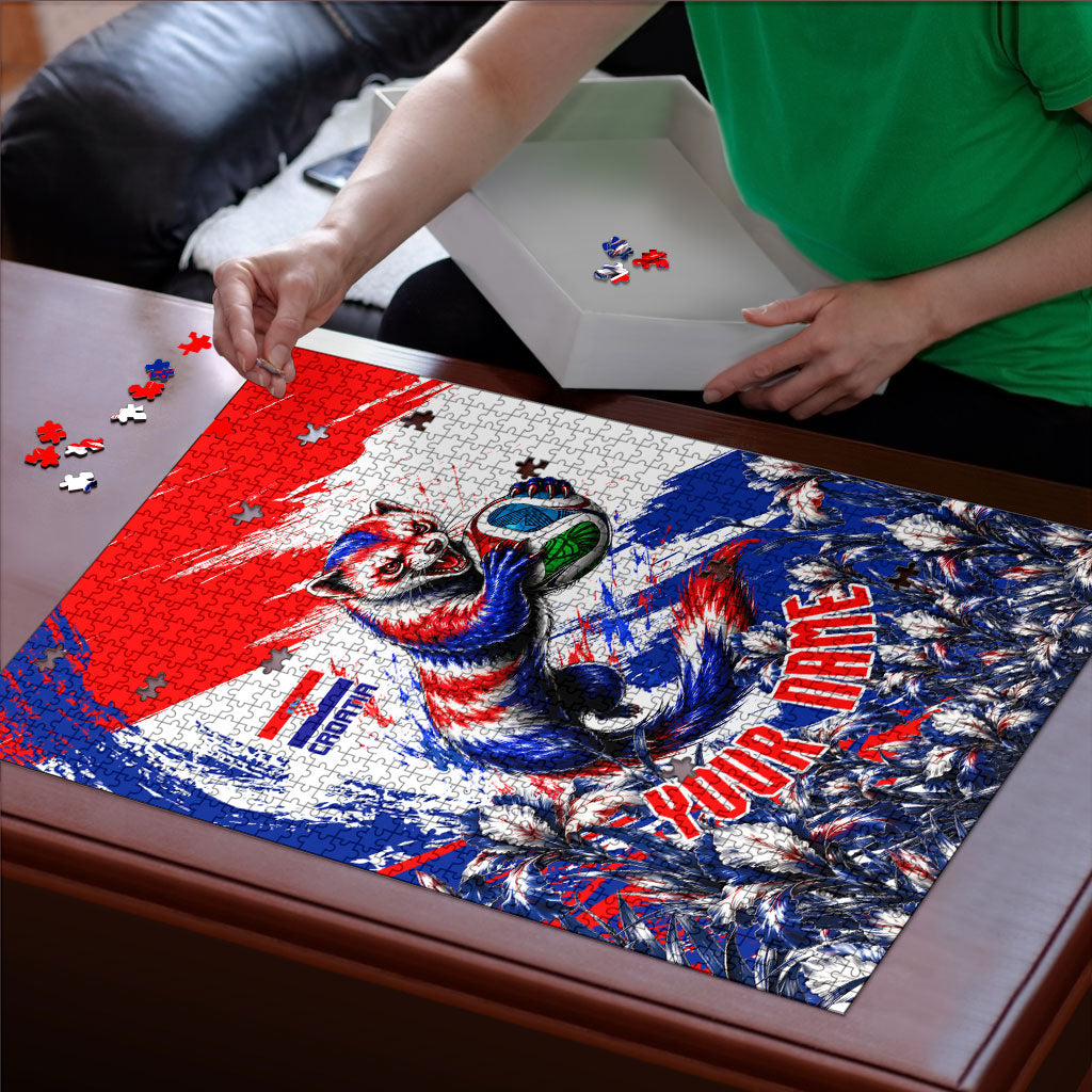 Personalized Croatia Marten Soccer Puzzle Croatian Flag Abstract Brush Stroke