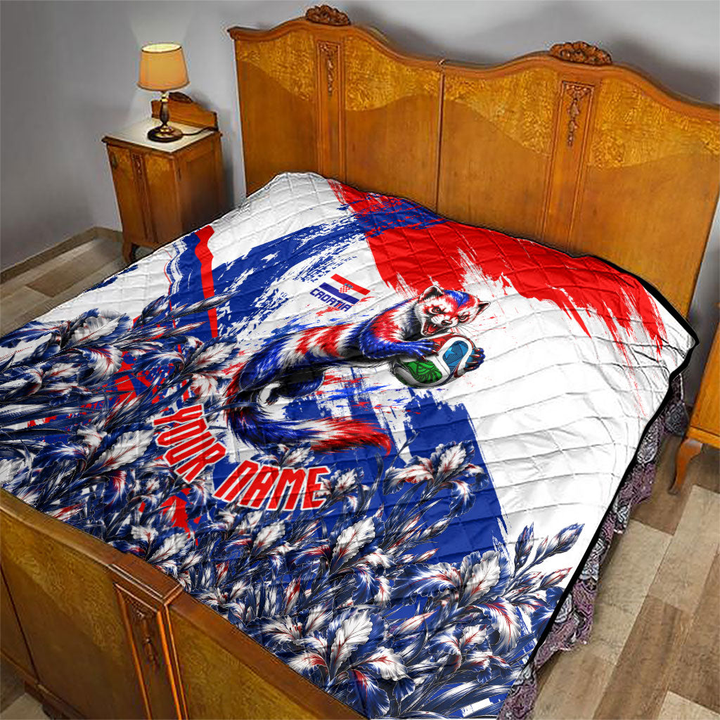 Personalized Croatia Marten Soccer Quilt Croatian Flag Abstract Brush Stroke