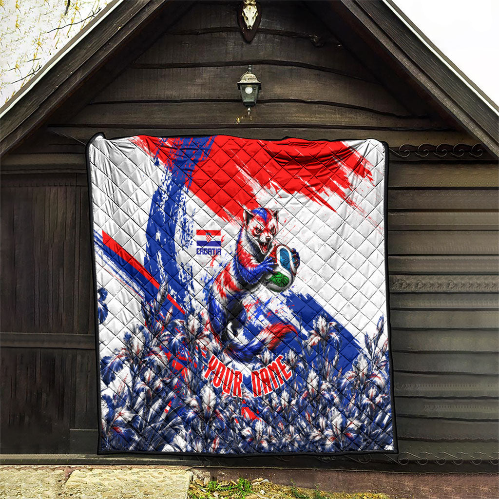 Personalized Croatia Marten Soccer Quilt Croatian Flag Abstract Brush Stroke