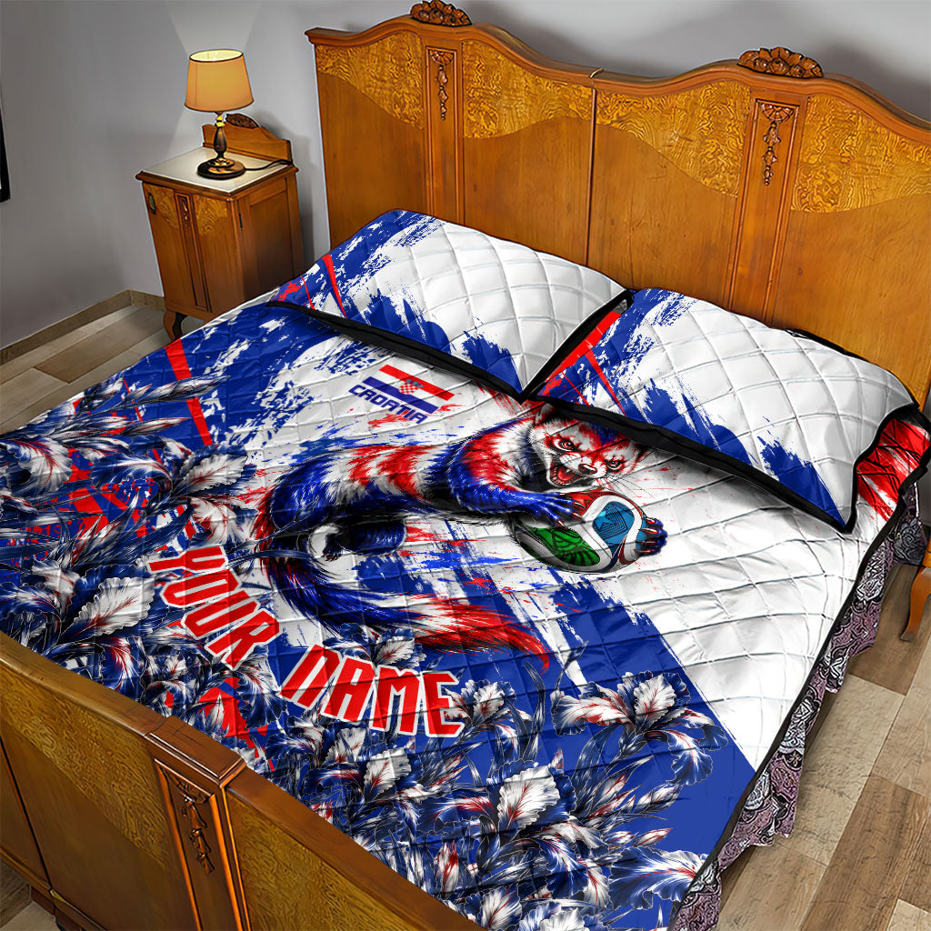 Personalized Croatia Marten Soccer Quilt Bed Set Croatian Flag Abstract Brush Stroke