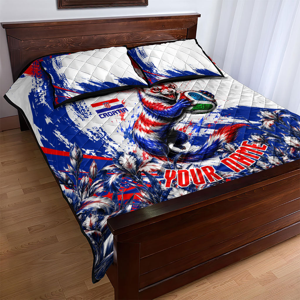 Personalized Croatia Marten Soccer Quilt Bed Set Croatian Flag Abstract Brush Stroke