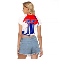 Personalized Croatia Marten Soccer Raglan Cropped T Shirt Croatian Flag Abstract Brush Stroke