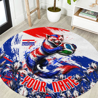 Personalized Croatia Marten Soccer Round Carpet Croatian Flag Abstract Brush Stroke
