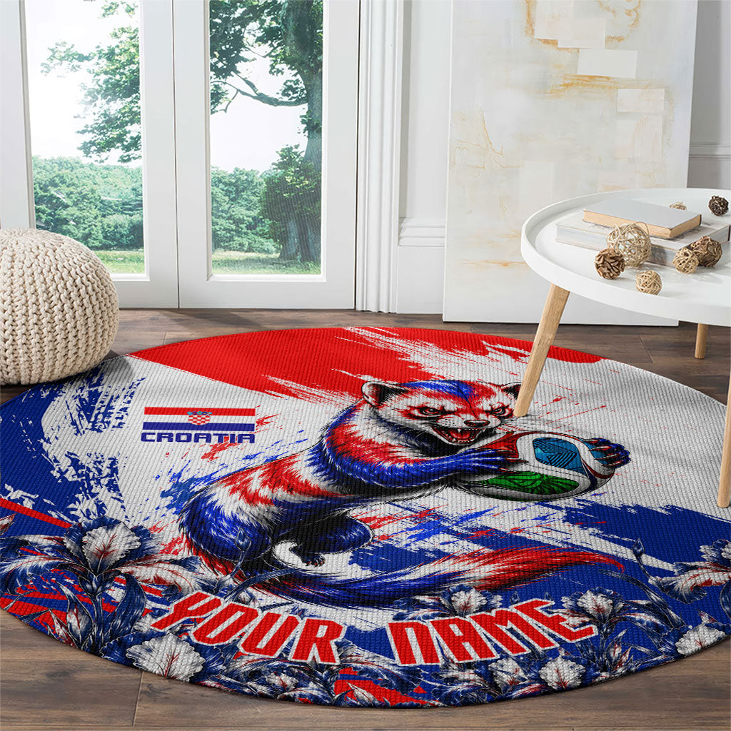 Personalized Croatia Marten Soccer Round Carpet Croatian Flag Abstract Brush Stroke