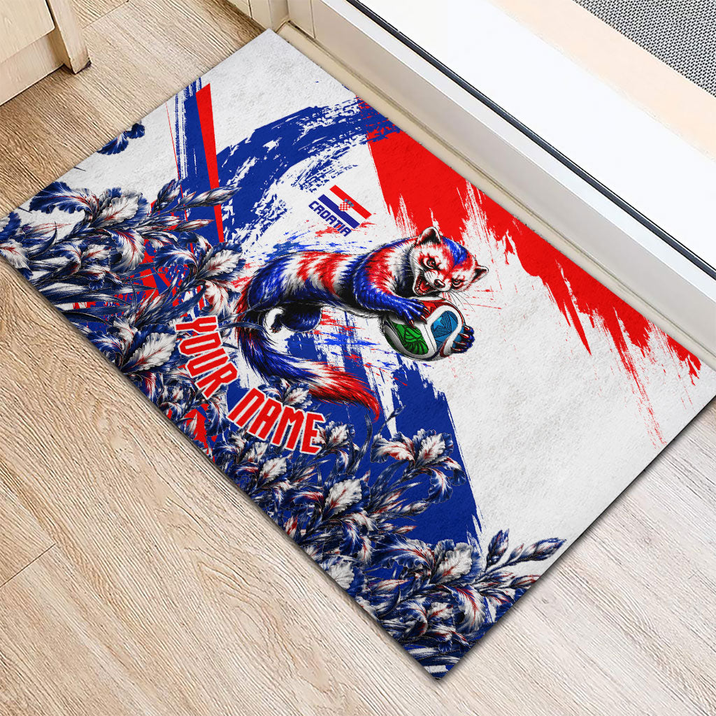 Personalized Croatia Marten Soccer Rubber Doormat Croatian Flag Abstract Brush Stroke