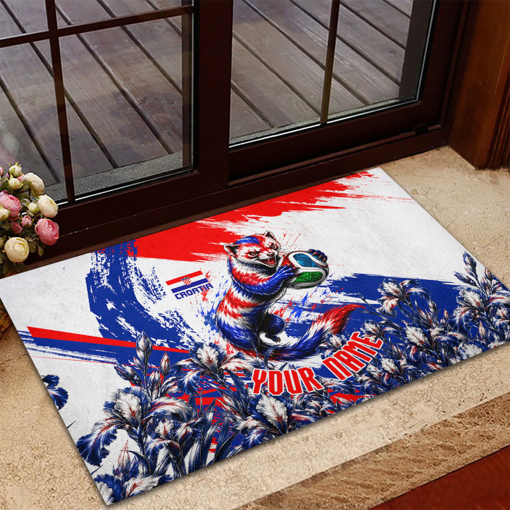 Personalized Croatia Marten Soccer Rubber Doormat Croatian Flag Abstract Brush Stroke