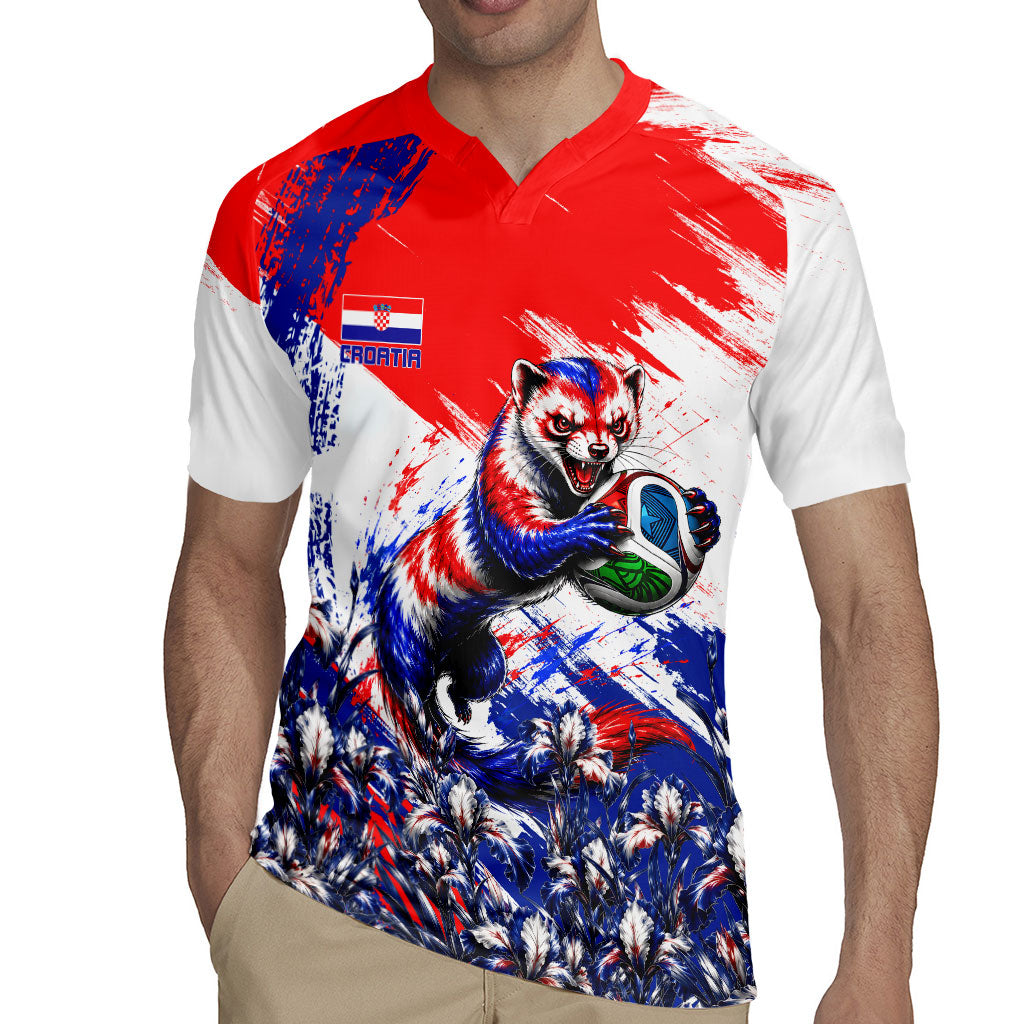 Personalized Croatia Marten Soccer Rugby Jersey Croatian Flag Abstract Brush Stroke