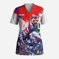Personalized Croatia Marten Soccer Scrub Top Croatian Flag Abstract Brush Stroke