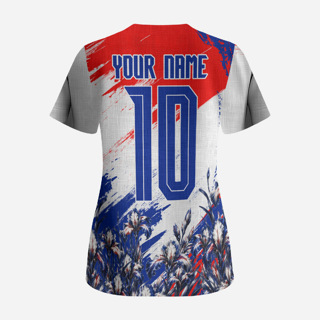 Personalized Croatia Marten Soccer Scrub Top Croatian Flag Abstract Brush Stroke