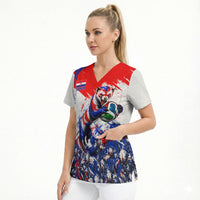 Personalized Croatia Marten Soccer Scrub Top Croatian Flag Abstract Brush Stroke