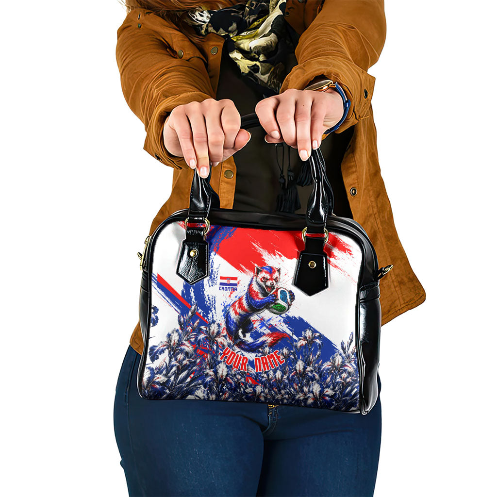 Personalized Croatia Marten Soccer Shoulder Handbag Croatian Flag Abstract Brush Stroke