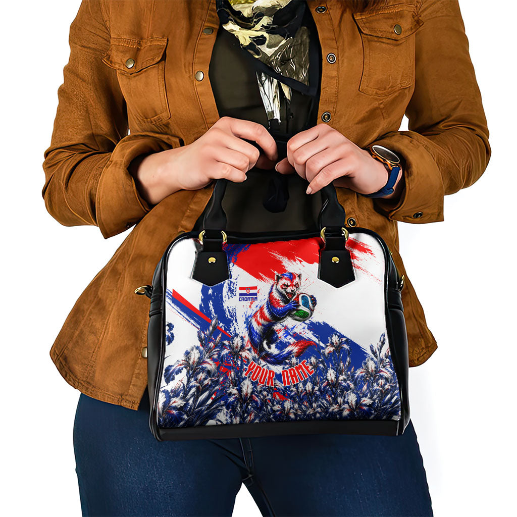 Personalized Croatia Marten Soccer Shoulder Handbag Croatian Flag Abstract Brush Stroke