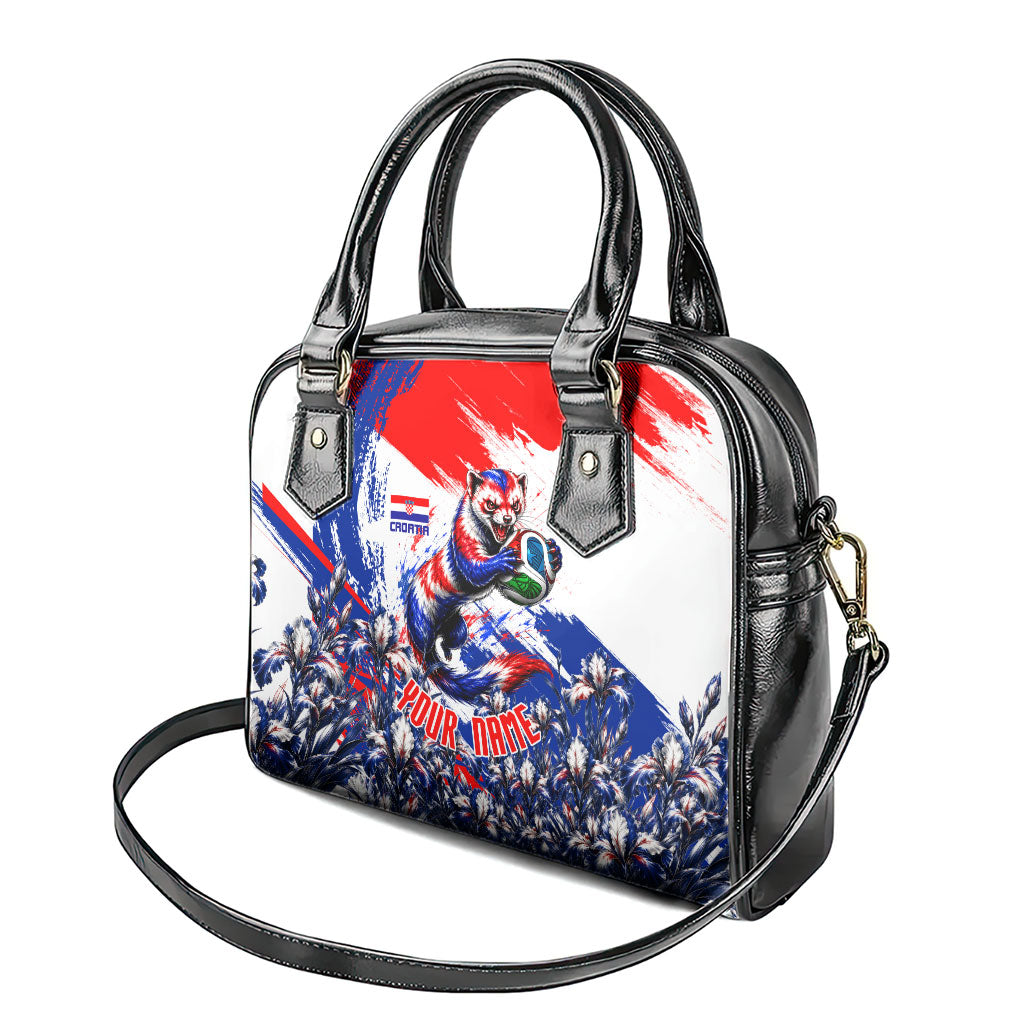 Personalized Croatia Marten Soccer Shoulder Handbag Croatian Flag Abstract Brush Stroke