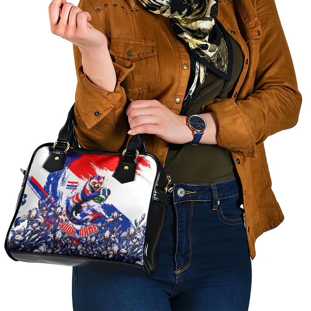 Personalized Croatia Marten Soccer Shoulder Handbag Croatian Flag Abstract Brush Stroke