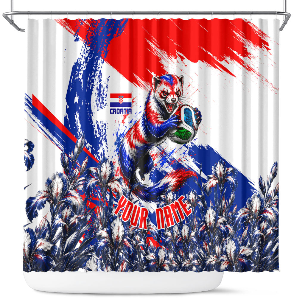 Personalized Croatia Marten Soccer Shower Curtain Croatian Flag Abstract Brush Stroke