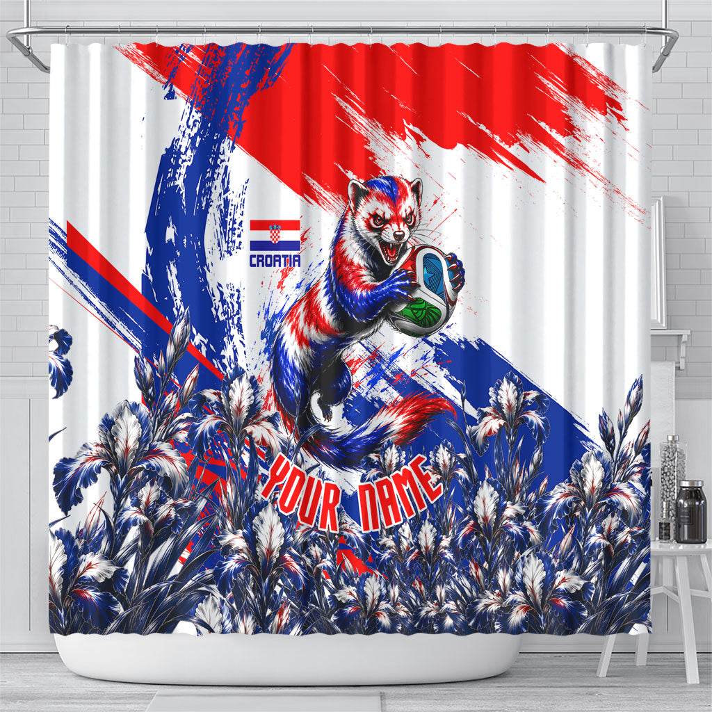 Personalized Croatia Marten Soccer Shower Curtain Croatian Flag Abstract Brush Stroke