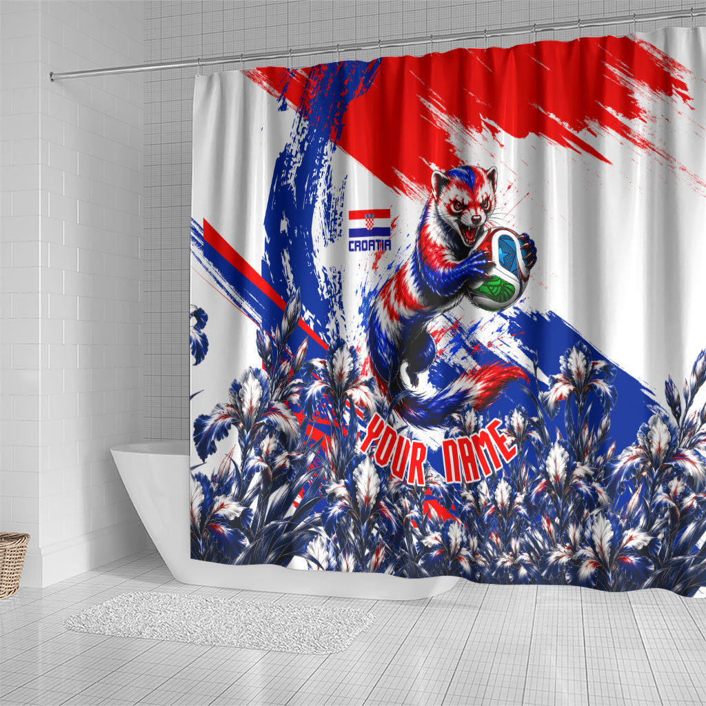 Personalized Croatia Marten Soccer Shower Curtain Croatian Flag Abstract Brush Stroke