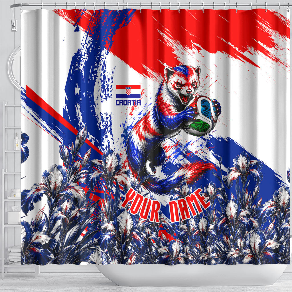 Personalized Croatia Marten Soccer Shower Curtain Croatian Flag Abstract Brush Stroke