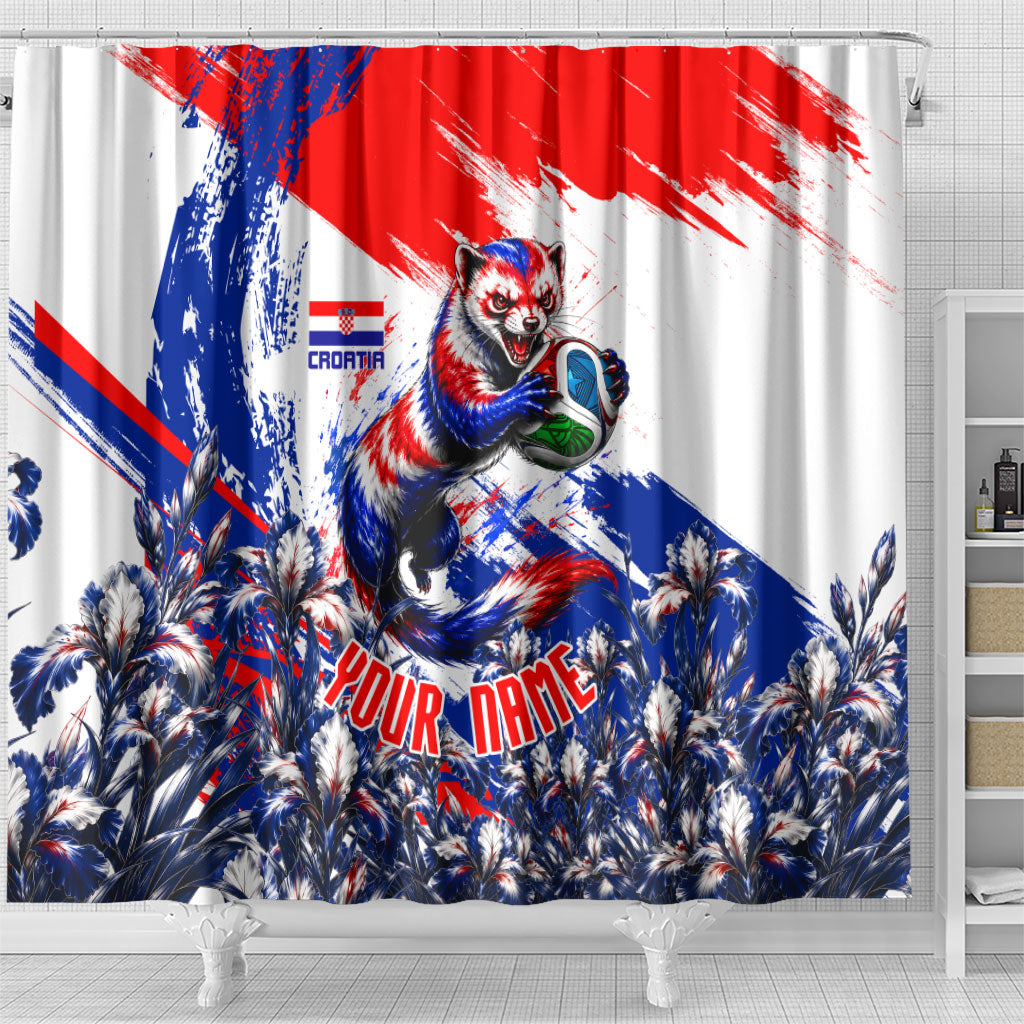 Personalized Croatia Marten Soccer Shower Curtain Croatian Flag Abstract Brush Stroke