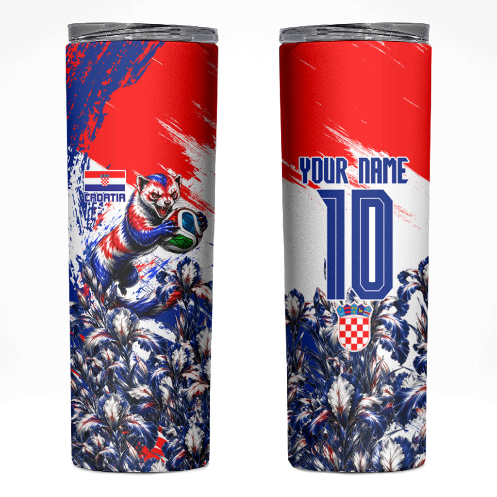 Personalized Croatia Marten Soccer Skinny Tumbler Croatian Flag Abstract Brush Stroke