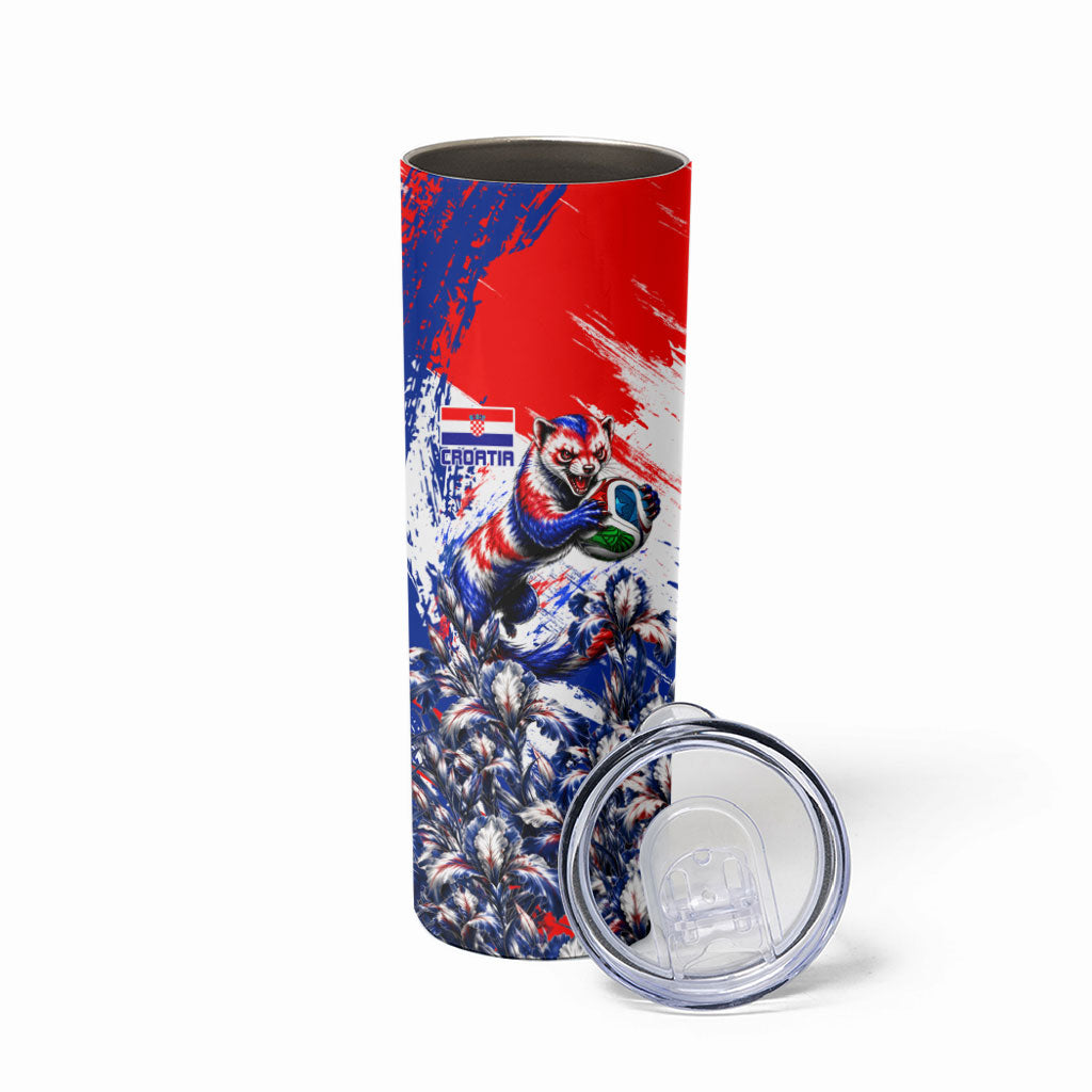 Personalized Croatia Marten Soccer Skinny Tumbler Croatian Flag Abstract Brush Stroke