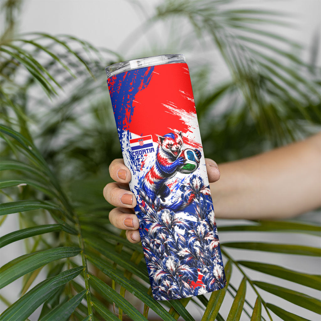 Personalized Croatia Marten Soccer Skinny Tumbler Croatian Flag Abstract Brush Stroke