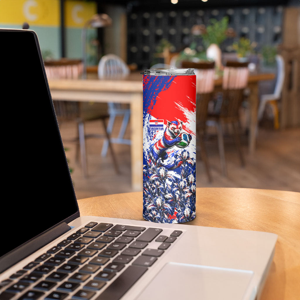 Personalized Croatia Marten Soccer Skinny Tumbler Croatian Flag Abstract Brush Stroke