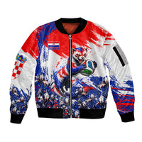 Personalized Croatia Marten Soccer Sleeve Zip Bomber Jacket Croatian Flag Abstract Brush Stroke