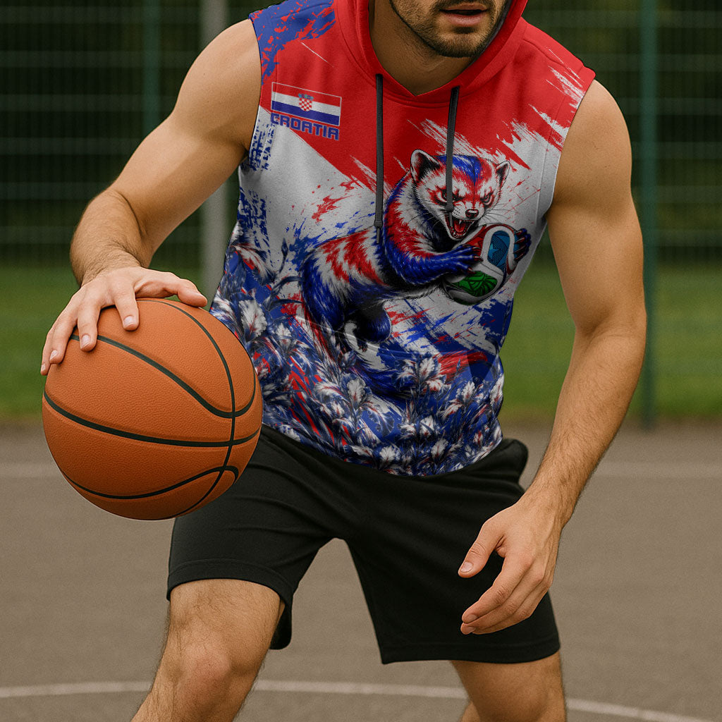 Personalized Croatia Marten Soccer Sleeveless Hoodie Croatian Flag Abstract Brush Stroke