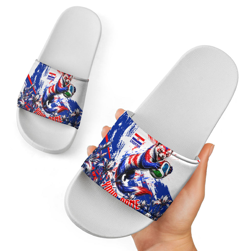 Personalized Croatia Marten Soccer Slide Sandals Croatian Flag Abstract Brush Stroke
