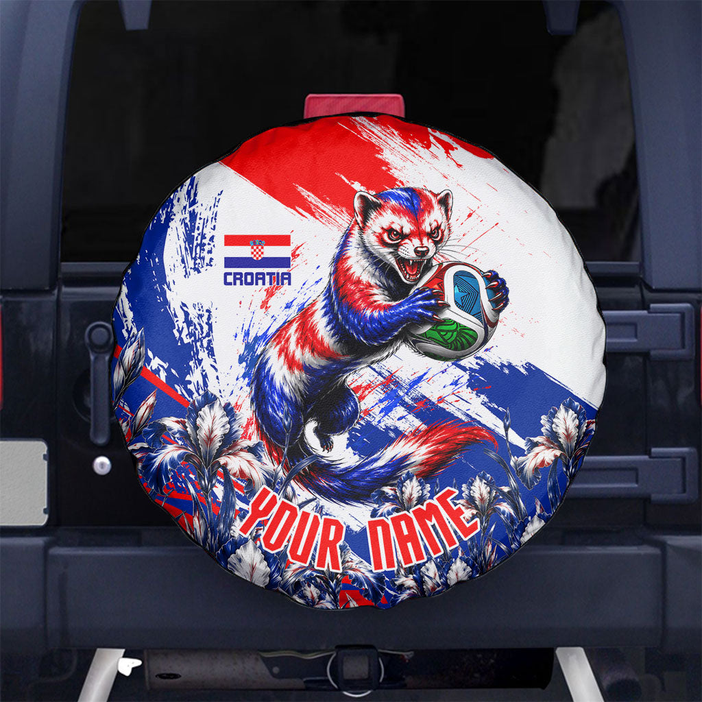 Personalized Croatia Marten Soccer Spare Tire Cover Croatian Flag Abstract Brush Stroke