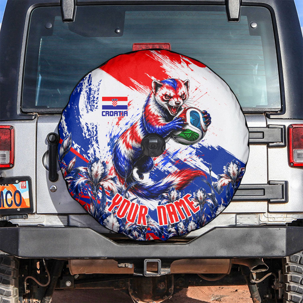 Personalized Croatia Marten Soccer Spare Tire Cover Croatian Flag Abstract Brush Stroke