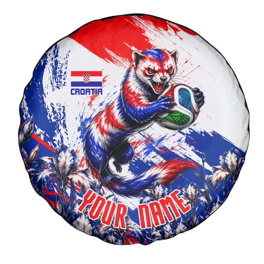 Personalized Croatia Marten Soccer Spare Tire Cover Croatian Flag Abstract Brush Stroke