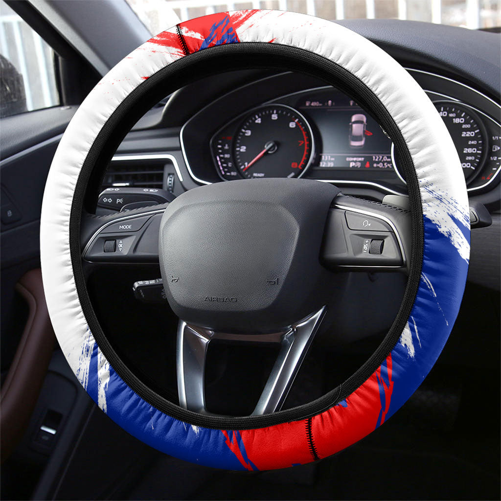 Croatia Marten Soccer Steering Wheel Cover Croatian Flag Abstract Brush Stroke
