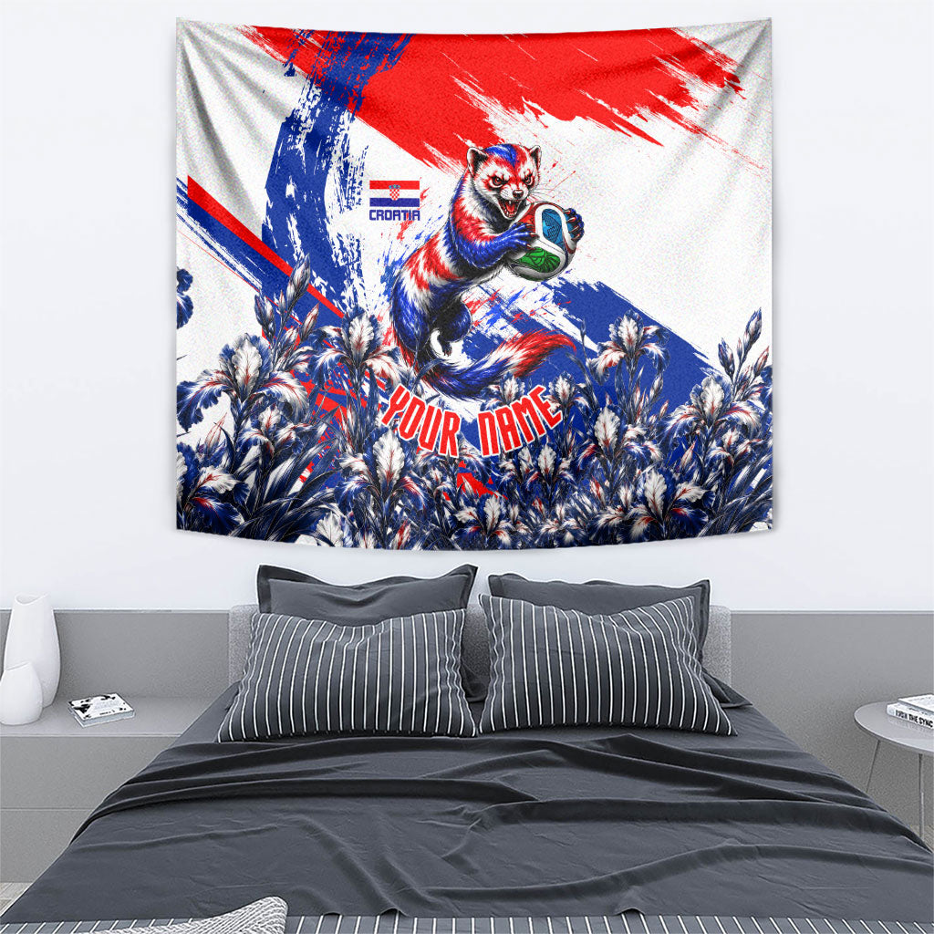 Personalized Croatia Marten Soccer Tapestry Croatian Flag Abstract Brush Stroke