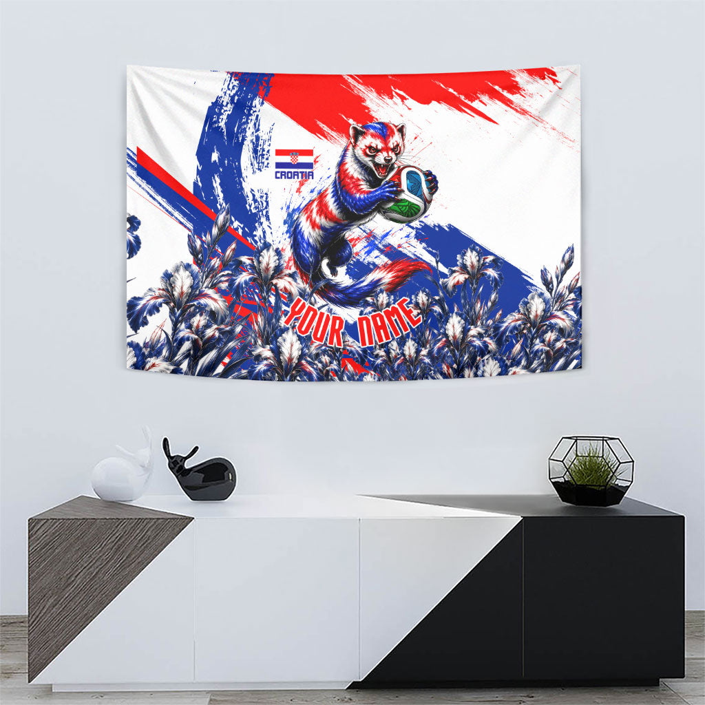 Personalized Croatia Marten Soccer Tapestry Croatian Flag Abstract Brush Stroke