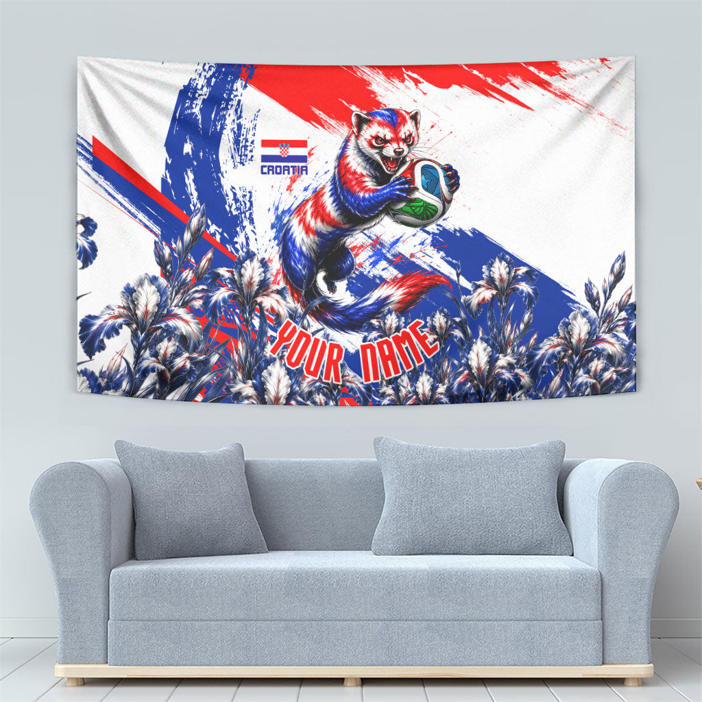 Personalized Croatia Marten Soccer Tapestry Croatian Flag Abstract Brush Stroke