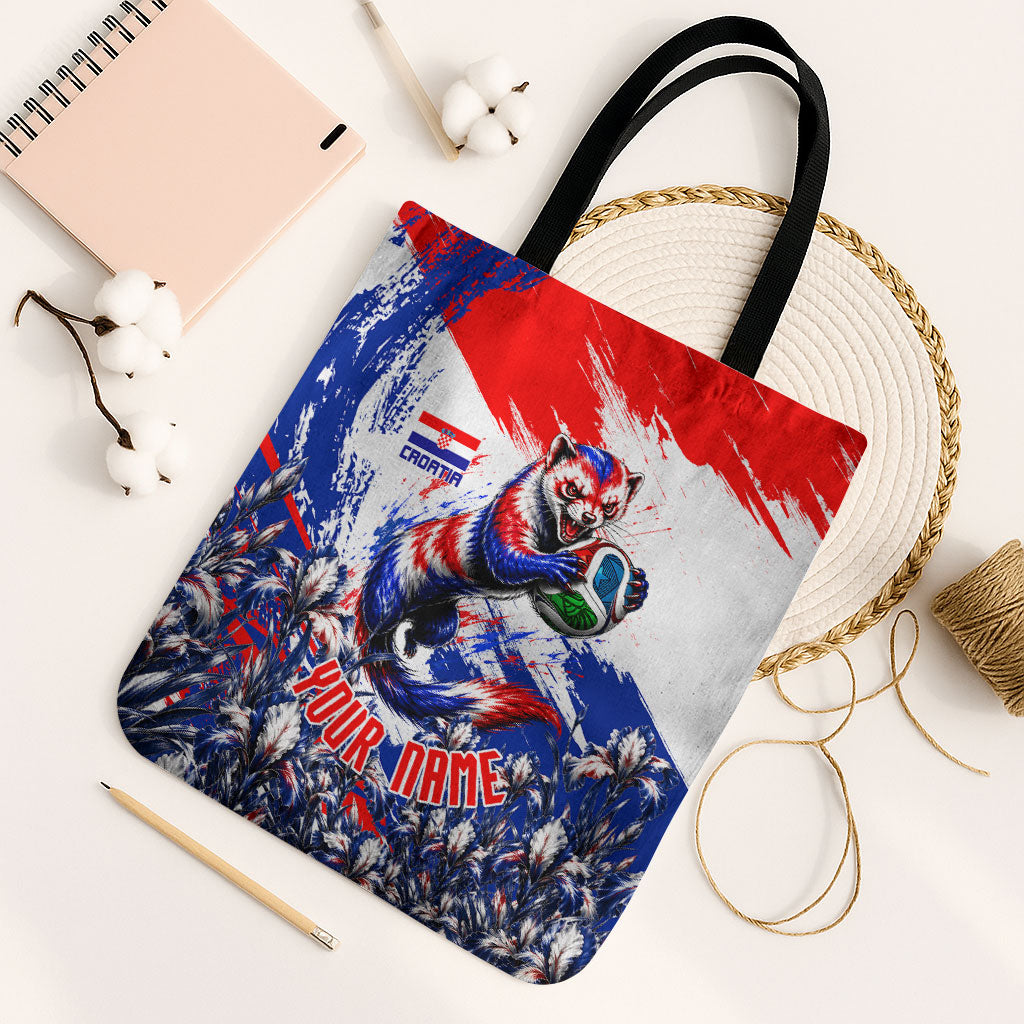 Personalized Croatia Marten Soccer Tote Bag Croatian Flag Abstract Brush Stroke