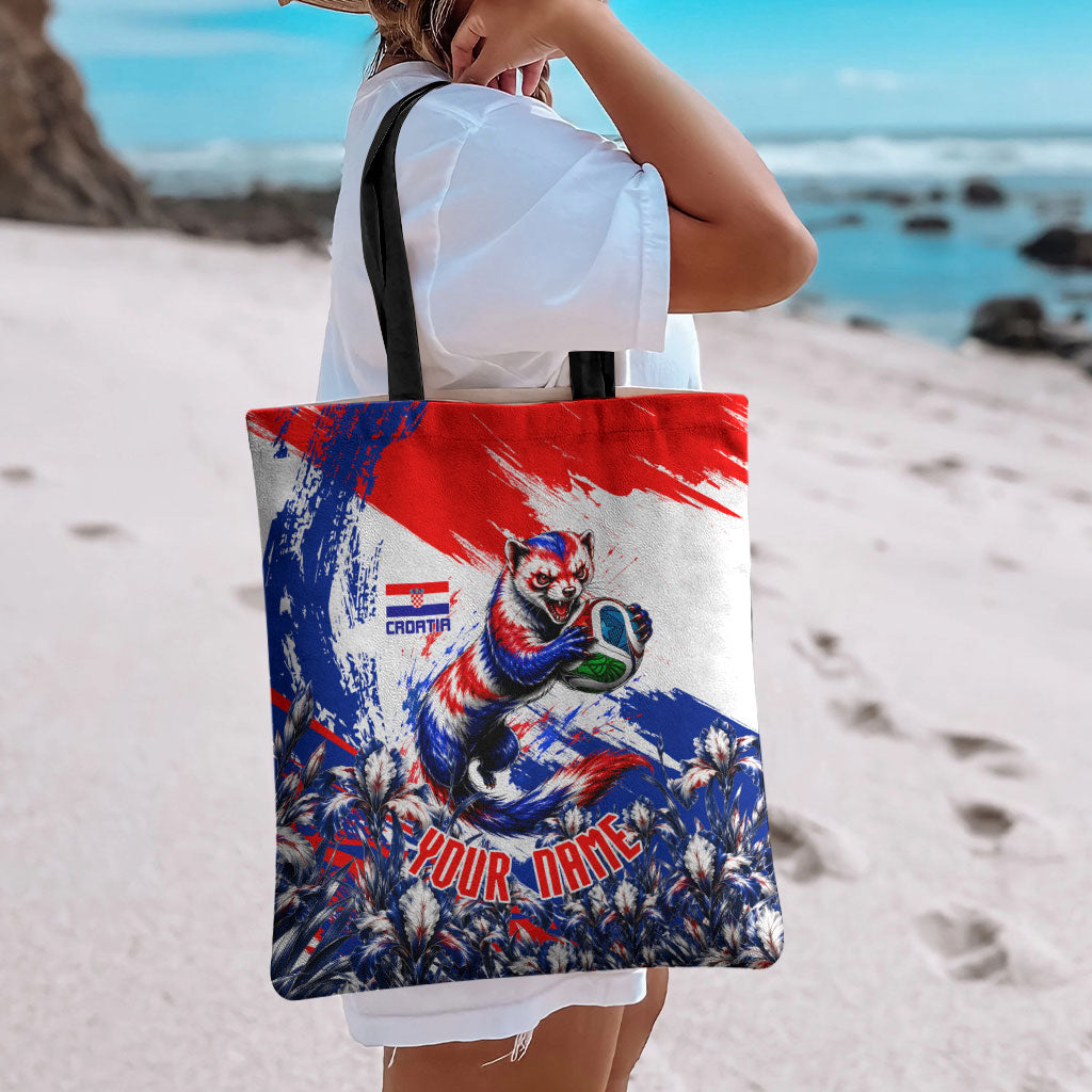 Personalized Croatia Marten Soccer Tote Bag Croatian Flag Abstract Brush Stroke