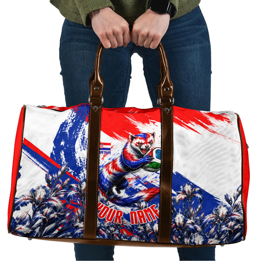 Personalized Croatia Marten Soccer Travel Bag Croatian Flag Abstract Brush Stroke