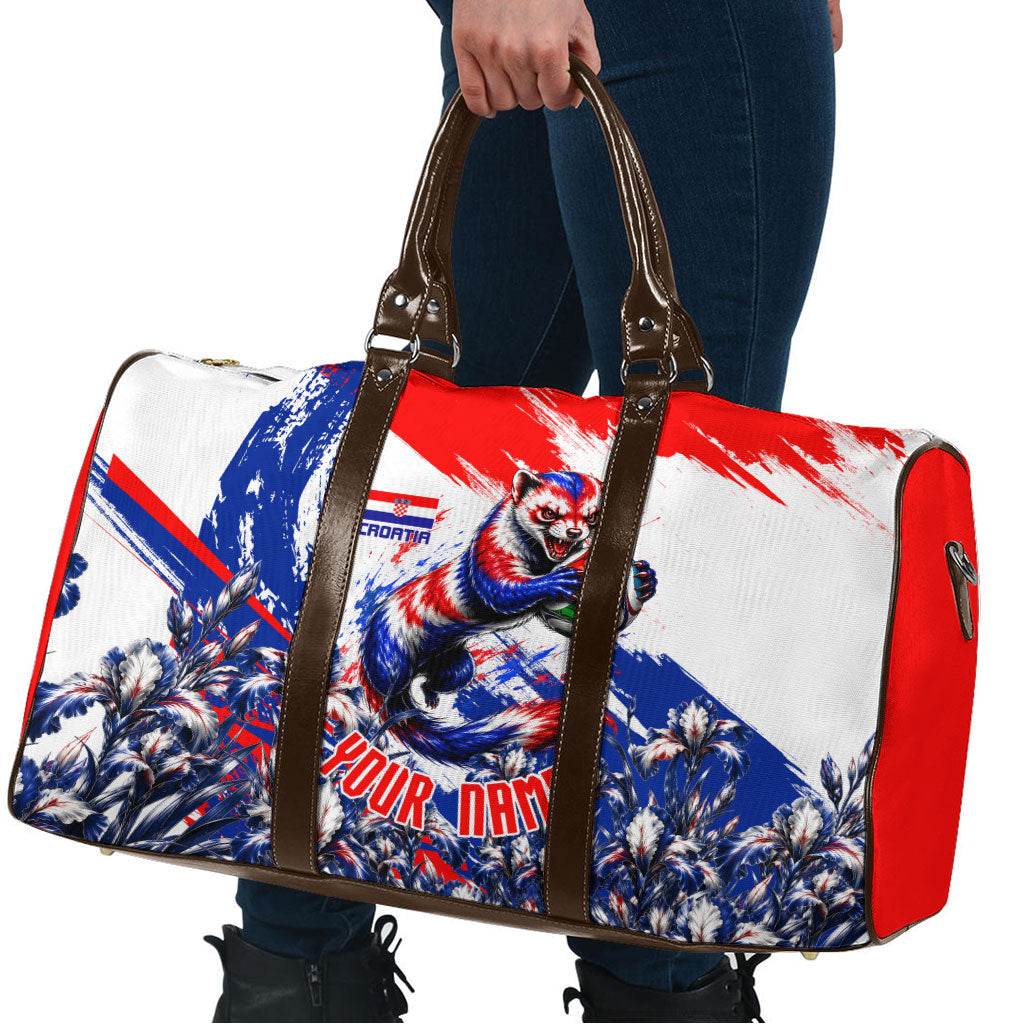 Personalized Croatia Marten Soccer Travel Bag Croatian Flag Abstract Brush Stroke