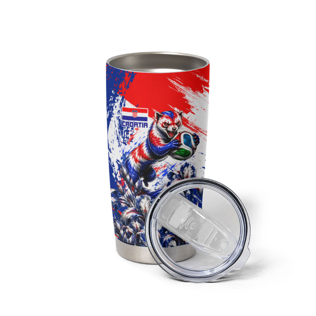 Personalized Croatia Marten Soccer Tumbler Cup Croatian Flag Abstract Brush Stroke