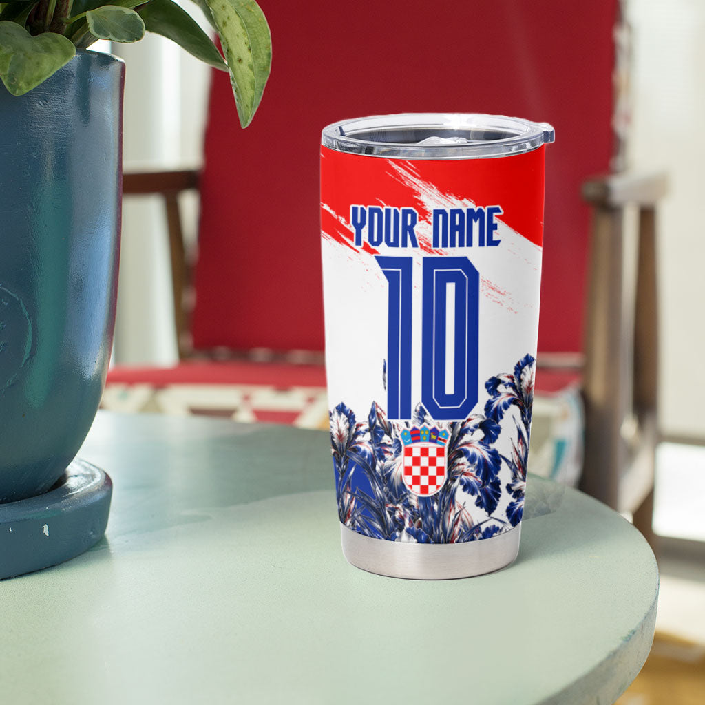 Personalized Croatia Marten Soccer Tumbler Cup Croatian Flag Abstract Brush Stroke