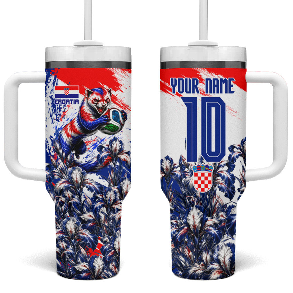 Personalized Croatia Marten Soccer Tumbler With Handle Croatian Flag Abstract Brush Stroke