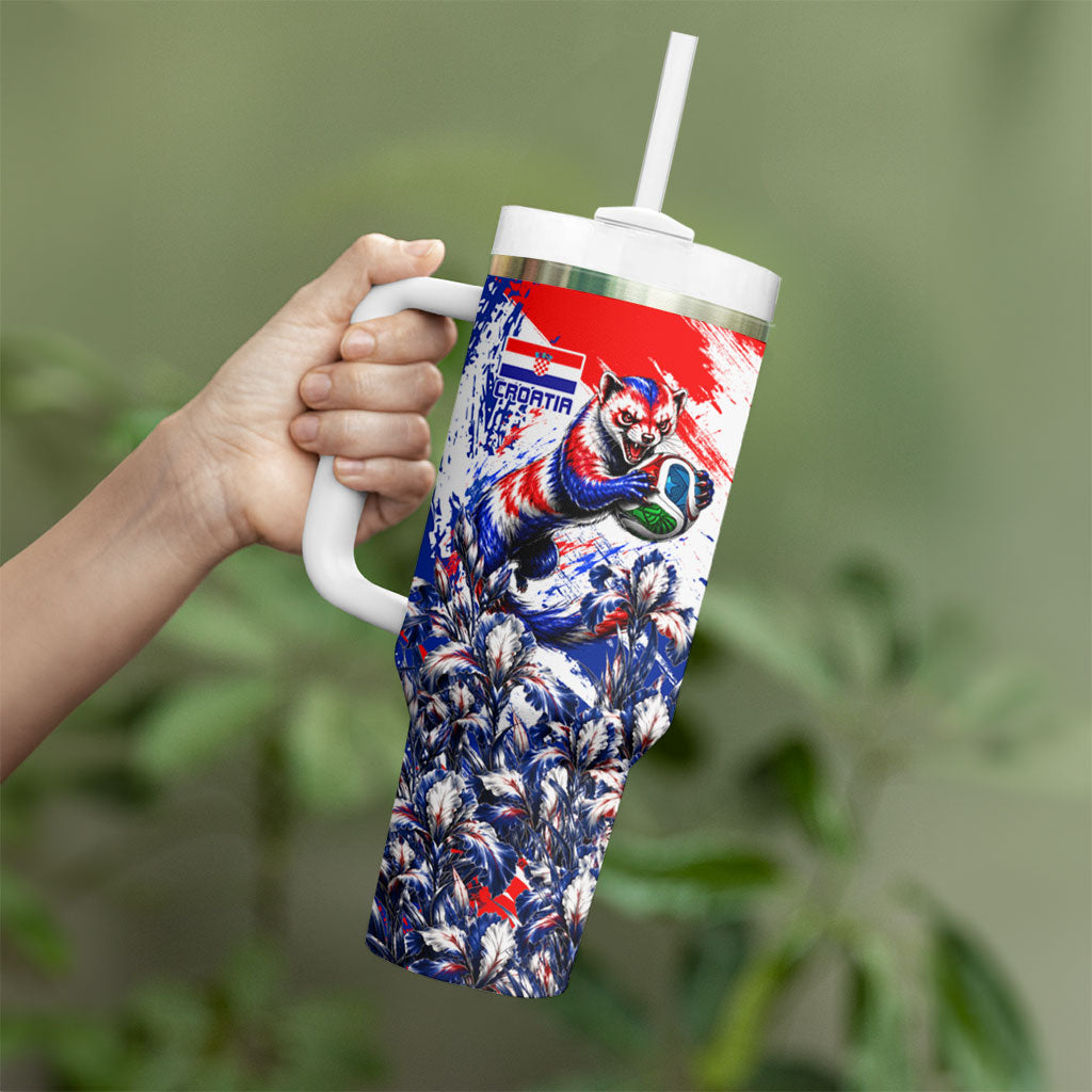 Personalized Croatia Marten Soccer Tumbler With Handle Croatian Flag Abstract Brush Stroke