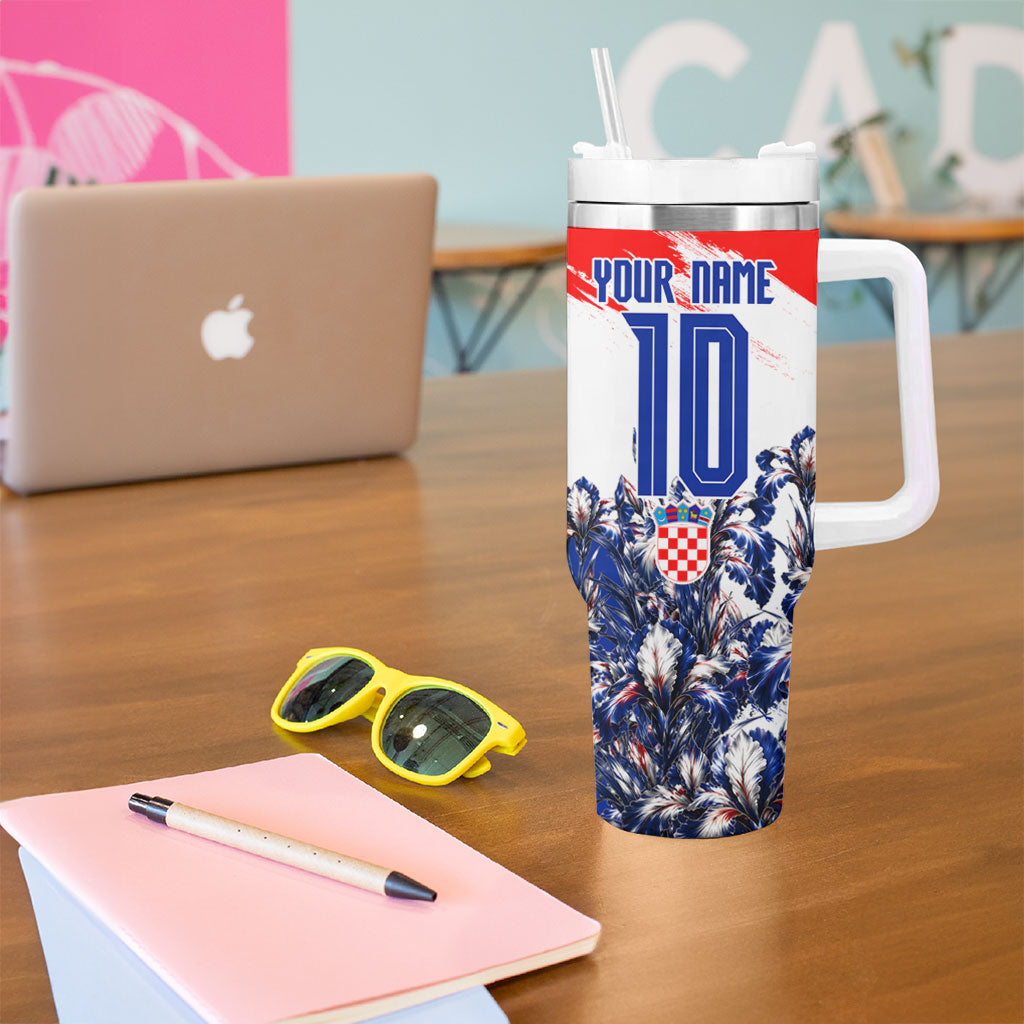 Personalized Croatia Marten Soccer Tumbler With Handle Croatian Flag Abstract Brush Stroke