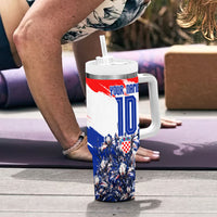 Personalized Croatia Marten Soccer Tumbler With Handle Croatian Flag Abstract Brush Stroke