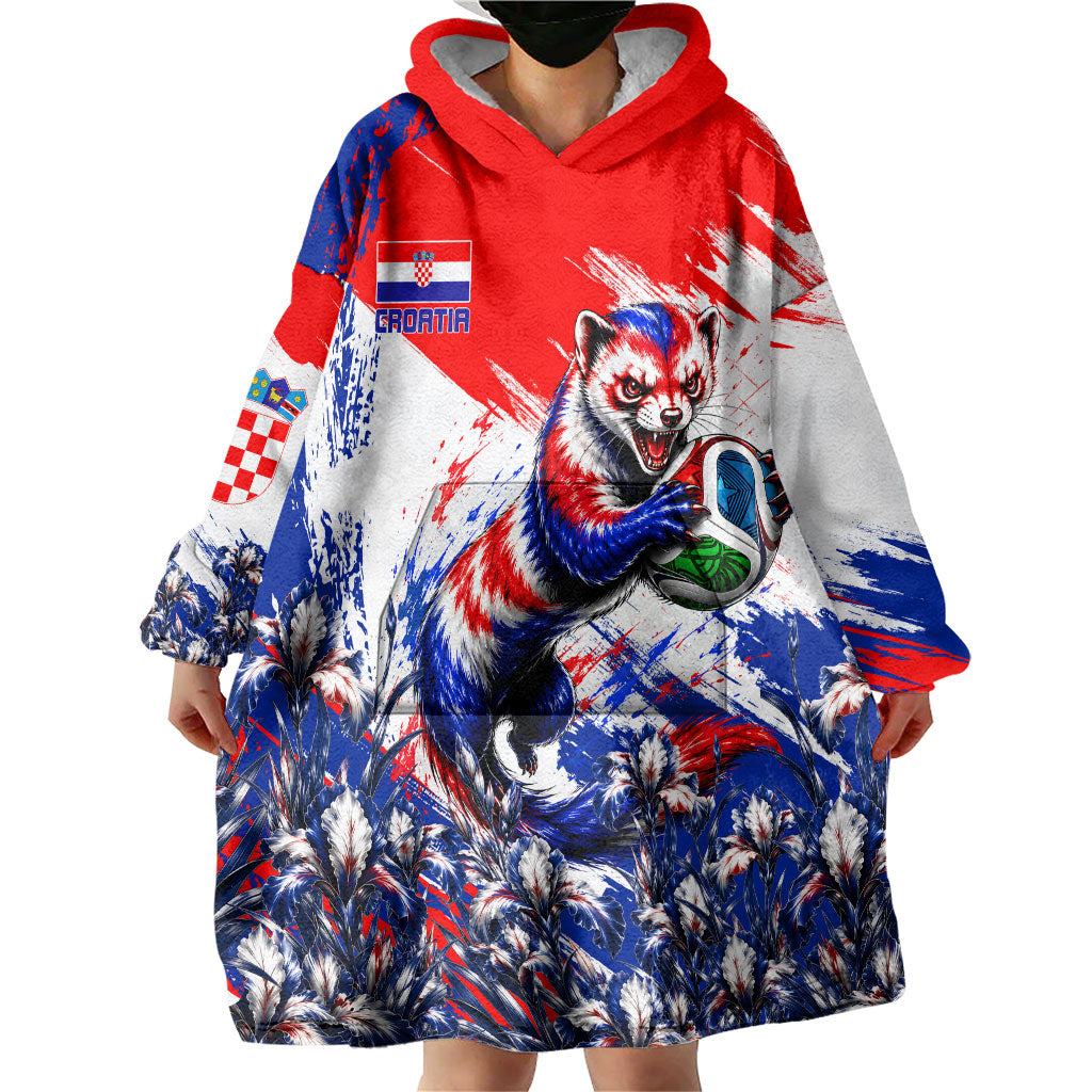 Personalized Croatia Marten Soccer Wearable Blanket Hoodie Croatian Flag Abstract Brush Stroke