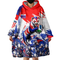 Personalized Croatia Marten Soccer Wearable Blanket Hoodie Croatian Flag Abstract Brush Stroke